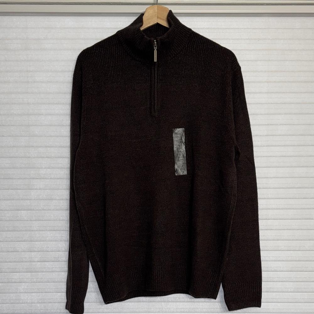 New with tags! Geoffrey Beene Men's Dark Brown 1/4 Zip-Up Sweater. Size M.